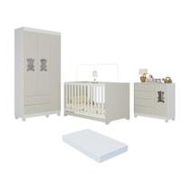 Quarto De Bebê Completo C- Berço Americano 3 Em 1 Colchão Fofura Multimóveis MP4669 Branco-off White