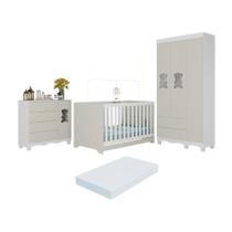 Quarto De Bebê Completo C-berço Americano 3 Em 1 Colchão Ternura Multimóveis MP4671 Branco-off White