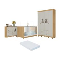 Quarto De Bebê Completo C-berço Americano 3x1 Colchão Ternura Multimóveis MP4663 Madeirado-off White