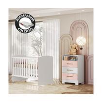 Quarto de Bebe Completo Colchão, Berço e Cômoda Branco e Rosa