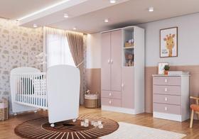 Quarto de Bebê Completo com 1 Berço 1 Cômoda 1 Guarda Roupa Arco-Íris Móveis Percasa Branco/Rosa Quarto de Bebê Completo com 1 Berço 1 Cômoda 1 Guarda Roupa Arco-Íris Móveis Percasa Branco/Rosa