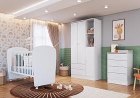Quarto de Bebê Completo com 1 Berço 1 Cômoda 1 Guarda Roupa Arco-Íris