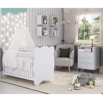 Quarto de Bebê Completo com 1 Berço e 1 Comoda Panda Móveis Percasa Branco