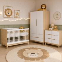 Quarto de Bebê Completo com Berço 2 em 1, vira Mini Cama Cômoda 6 Gavetas e Guarda Roupa 2 portas Tomi Branco com Carvalho Quarto de Bebê Completo com Berço 2 em 1, vira Mini Cama Cômoda 6 Gavetas e Guarda Roupa 2 portas Tomi Branco com Carvalho