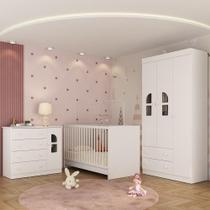 Quarto de Bebê Completo com Berço 3 em 1 Amora MP4557 4 Portas 6 Gavetas Branco Multimóveis
