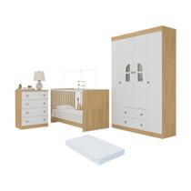 Quarto De Bebê Completo Com Berço 3 Em 1 Colchão Incluso Amora Multimóveis MP4569 Madeirado-branco