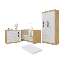 Quarto De Bebê Completo Com Berço 3 Em 1 Colchão Incluso Amora Multimóveis MP4573 Madeirado-branco