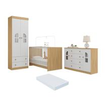 Quarto De Bebê Completo Com Berço 3 Em 1 Colchão Incluso Amora Multimóveis MP4577 Madeirado-branco