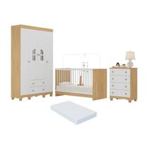 Quarto De Bebê Completo Com Berço 3 Em 1 Colchão Incluso Aurora Multimóveis MP4572 Madeirado-branco Quarto De Bebê Completo Com Berço 3 Em 1 Colchão Incluso Aurora Multimóveis MP4572 Madeirado-branco
