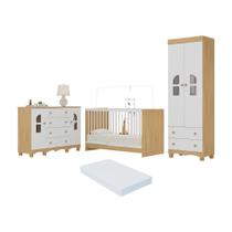 Quarto De Bebê Completo Com Berço 3 Em 1 Colchão Incluso Aurora Multimóveis MP4580 Madeirado-branco