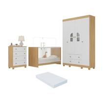 Quarto De Bebê Completo Com Berço 3 Em 1 Colchão Incluso Nina Multimóveis MP4570 Madeirado-branco
