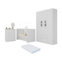 Quarto De Bebê Completo Com Berço 3 Em 1 Com Colchão Incluso Amora Multimóveis MP4569 Branco