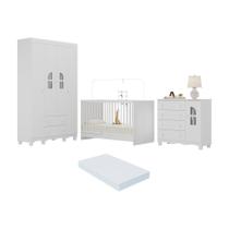 Quarto De Bebê Completo Com Berço 3 Em 1 Com Colchão Incluso Aurora Multimóveis MP4568 Branco Quarto De Bebê Completo Com Berço 3 Em 1 Com Colchão Incluso Aurora Multimóveis MP4568 Branco