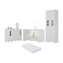 Quarto De Bebê Completo Com Berço 3 Em 1 Com Colchão Incluso Aurora Multimóveis MP4580 Branco Quarto De Bebê Completo Com Berço 3 Em 1 Com Colchão Incluso Aurora Multimóveis MP4580 Branco