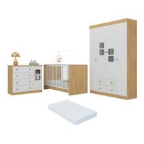 Quarto De Bebê Completo Com Berço 3 Em 1 Com Colchão Incluso Brisa Multimóveis MP4533 Madeirado-branco
