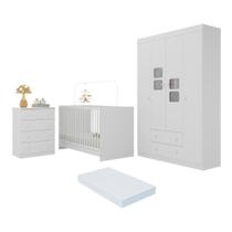 Quarto De Bebê Completo Com Berço 3 Em 1 Com Colchão Incluso Brisa Multimóveis MP4537 Branco Quarto De Bebê Completo Com Berço 3 Em 1 Com Colchão Incluso Brisa Multimóveis MP4537 Branco