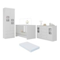 Quarto De Bebê Completo Com Berço 3 Em 1 Com Colchão Incluso Brisa Multimóveis MP4545 Branco Quarto De Bebê Completo Com Berço 3 Em 1 Com Colchão Incluso Brisa Multimóveis MP4545 Branco