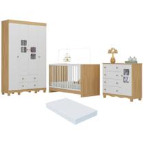 Quarto De Bebê Completo Com Berço 3 Em 1 Com Colchão Incluso Luna Multimóveis MP4536 Madeirado-branco