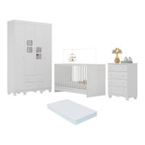 Quarto De Bebê Completo Com Berço 3 Em 1 Com Colchão Incluso Luna Multimóveis MP4540 Branco Quarto De Bebê Completo Com Berço 3 Em 1 Com Colchão Incluso Luna Multimóveis MP4540 Branco