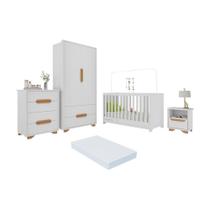Quarto De Bebê Completo Com Berço 3 Em 1 Com Colchão Incluso Multimóveis Mp4400 Branco Natural