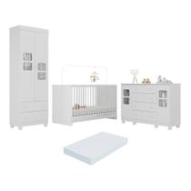 Quarto De Bebê Completo Com Berço 3 Em 1 Com Colchão Incluso Sol Multimóveis MP4546 Branco