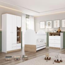 Quarto de Bebê Completo com Berço 3 em 1 Cômoda e Guarda-roupa Magia Branco/Jequitibá