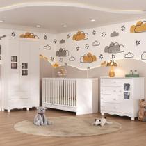 Quarto De Bebê Completo Com Berço 3 Em 1 Para Colchão 130x60cm Luna Multimóveis MP4528 Branco Quarto De Bebê Completo Com Berço 3 Em 1 Para Colchão 130x60cm Luna Multimóveis MP4528 Branco
