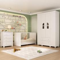 Quarto De Bebê Completo Com Berço 3 Em 1 Para Colchão 130x60cm Nina Multimóveis MP4554 Branco Quarto De Bebê Completo Com Berço 3 Em 1 Para Colchão 130x60cm Nina Multimóveis MP4554 Branco