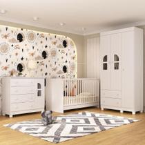 Quarto De Bebê Completo Com Berço 3 Em 1 Para Colchão 130x60cm Nina Multimóveis MP4558 Branco
