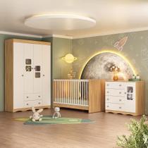 Quarto De Bebê Completo Com Berço 3 Em 1 Para Colchão 130x60cm Serena Multimóveis Mp4519 Madeirado/branco