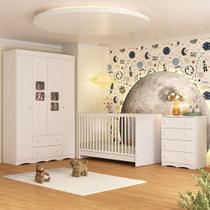 Quarto De Bebê Completo Com Berço 3 Em 1 Para Colchão 130x60cm Serena Multimóveis MP4523 Branco Quarto De Bebê Completo Com Berço 3 Em 1 Para Colchão 130x60cm Serena Multimóveis MP4523 Branco
