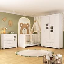 Quarto De Bebê Completo Com Berço 3 Em 1 Para Colchão 130x60cm Sol Multimóveis MP4518 Branco