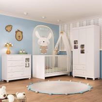 Quarto De Bebê Completo Com Berço 3 Em 1 Para Colchão 130x60cm Sol Multimóveis MP4526 Branco