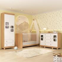 Quarto De Bebê Completo Com Berço 3 Em 1 Para Colchão 130x60cm Sol Multimóveis MP4530 Madeirado-branco
