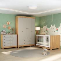 Quarto De Bebê Completo Com Berço Americano 3 Em 1 Allegra Multimóveis MP4582 Madeirado-off White