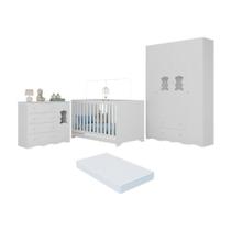Quarto De Bebê Completo Com Berço Americano 3 Em 1 Colchão Doçura Multimóveis MP4662 Branco