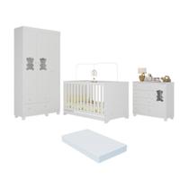 Quarto De Bebê Completo Com Berço Americano 3 Em 1 Colchão Fofura Multimóveis MP4669 Branco