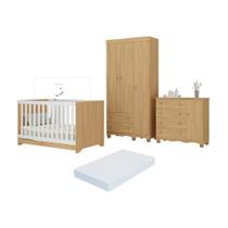 Quarto de Bebê Completo com Berço Americano 3 em 1 Colchão Incluso Dengo Multimóveis MP4608