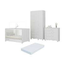 Quarto de Bebê Completo com Berço Americano 3 em 1 Colchão Incluso Dengo Multimóveis MP4608