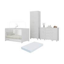 Quarto de Bebê Completo com Berço Americano 3 em 1 Colchão Incluso Dengo Multimóveis MP4612