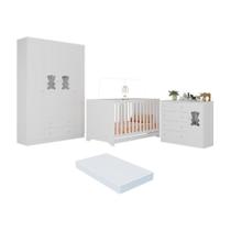 Quarto De Bebê Completo Com Berço Americano 3 Em 1 Colchão Teddy Multimóveis MP4660 Branco Quarto De Bebê Completo Com Berço Americano 3 Em 1 Colchão Teddy Multimóveis MP4660 Branco