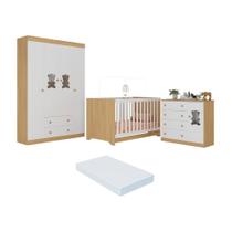 Quarto De Bebê Completo Com Berço Americano 3 Em 1 Colchão Teddy Multimóveis MP4660 Madeirado-branco Quarto De Bebê Completo Com Berço Americano 3 Em 1 Colchão Teddy Multimóveis MP4660 Madeirado-branco