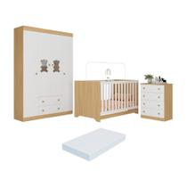 Quarto De Bebê Completo Com Berço Americano 3 Em 1 Colchão Teddy Multimóveis MP4664 Madeirado-branco Quarto De Bebê Completo Com Berço Americano 3 Em 1 Colchão Teddy Multimóveis MP4664 Madeirado-branco