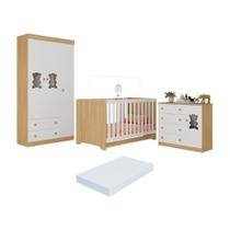 Quarto De Bebê Completo Com Berço Americano 3 Em 1 Colchão Teddy Multimóveis MP4668 Madeirado-branco Quarto De Bebê Completo Com Berço Americano 3 Em 1 Colchão Teddy Multimóveis MP4668 Madeirado-branco