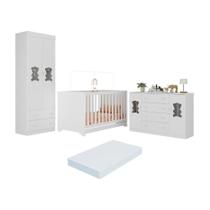 Quarto De Bebê Completo Com Berço Americano 3 Em 1 Colchão Teddy Multimóveis MP4672 Branco