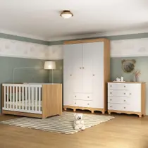 Quarto De Bebê Completo Com Berço Americano 3 Em 1 Dengo Multimóveis MP4584 Madeirado-branco