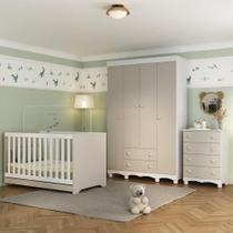 Quarto De Bebê Completo Com Berço Americano 3 Em 1 Dengo Multimóveis MP4588 Branco-off White