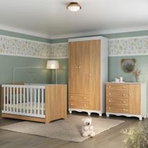 Quarto De Bebê Completo Com Berço Americano 3 Em 1 Dengo Multimóveis MP4592 Branco-madeirado