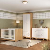 Quarto De Bebê Completo Com Berço Americano 3 Em 1 Dengo Multimóveis MP4596 Madeirado-branco