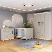 Quarto De Bebê Completo Com Berço Americano 3 Em 1 Doçura Multimóveis MP4646 Branco-off White